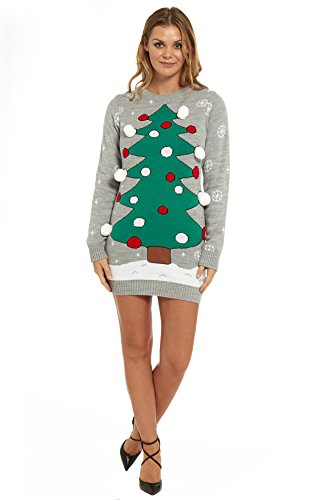 LOOKS FUNNY Premium Lustig Lange Weihnachtspullover Weihnachtspulli Long Pullis Strickpullover im Tunika-Stil f¨¹r Damen mit weihnachtlichen Motiven - L -